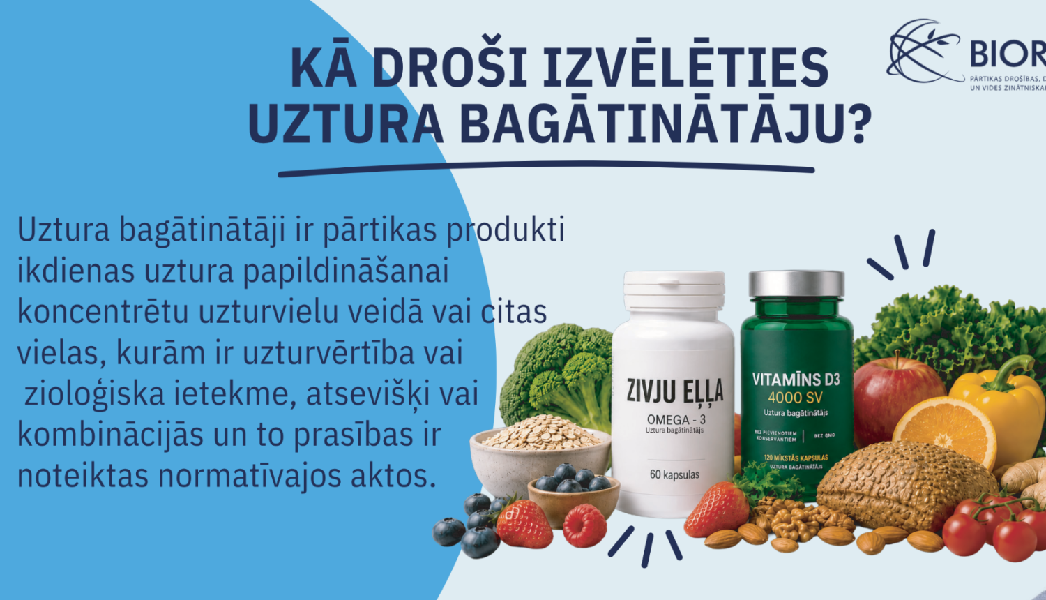 Infografika par to kā droši izvēlēties uztura bagātinātāju