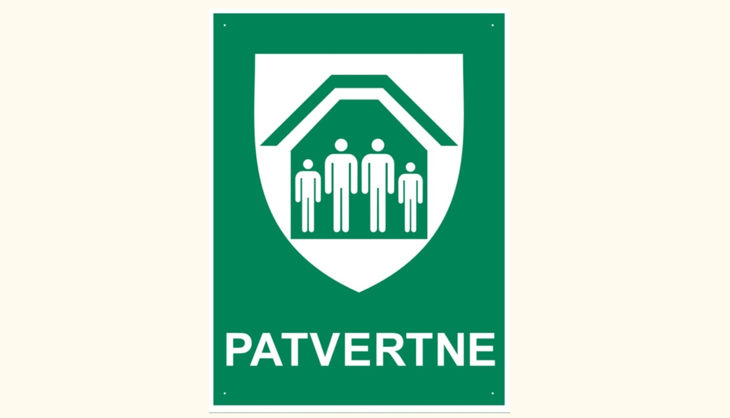 Zīme, kas norāda, ka ēkā atrodas patvertne. 