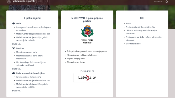 VMD klientu portāla sākumlapa