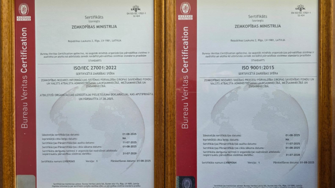 Divi ISO sertifikāti rāmītī