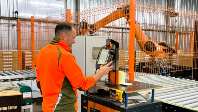 Cilvēks pie kokapstrādes iekārtas