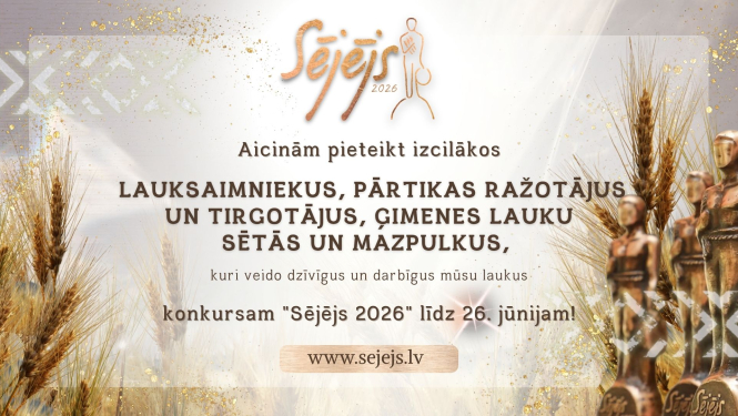 Plakāts, kurā ļaudies tiek aicināti pieteikt pretendentus konkursam "Sējējs 2026".