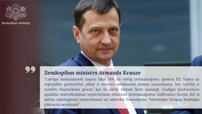 Zemkopības ministra Armanda Krauzes bilde ar citātu no teksta