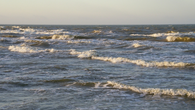 jūras skats ar viļņiem priekšplānā