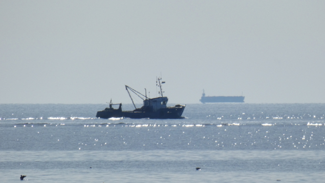 Zvejas kuģis zvejāRīgas jūras līcī