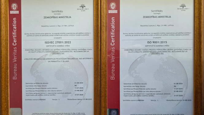 Divi ISO sertifikāti rāmītī