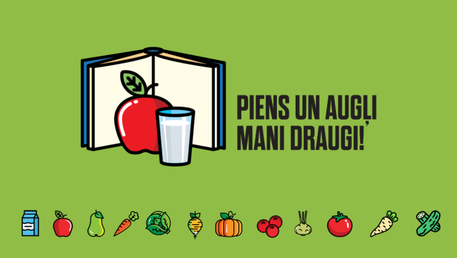 Piens un augļi skolao plakāts