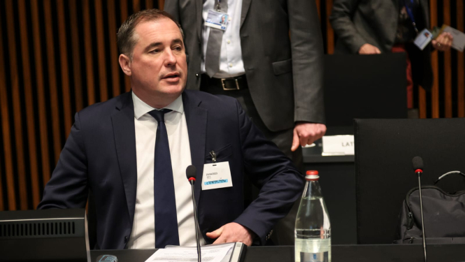 zemkopības ministrs didzis šmits ES Lauksaimniecības un zivsaimniecības ministru padomē Luksemburgā 25.04.2023.