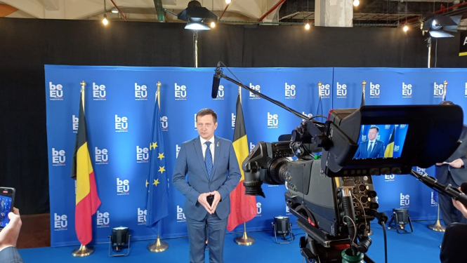 zemkopības ministrs Armands Krauze ES neformālajā lauksaimniecības ministru apdomē sniedz interviju žurnālistiem