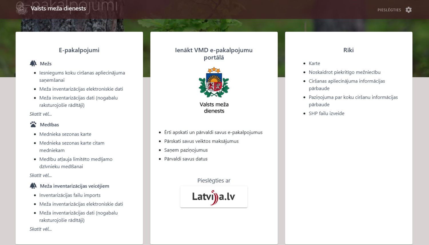 VMD klientu portāla sākumlapa