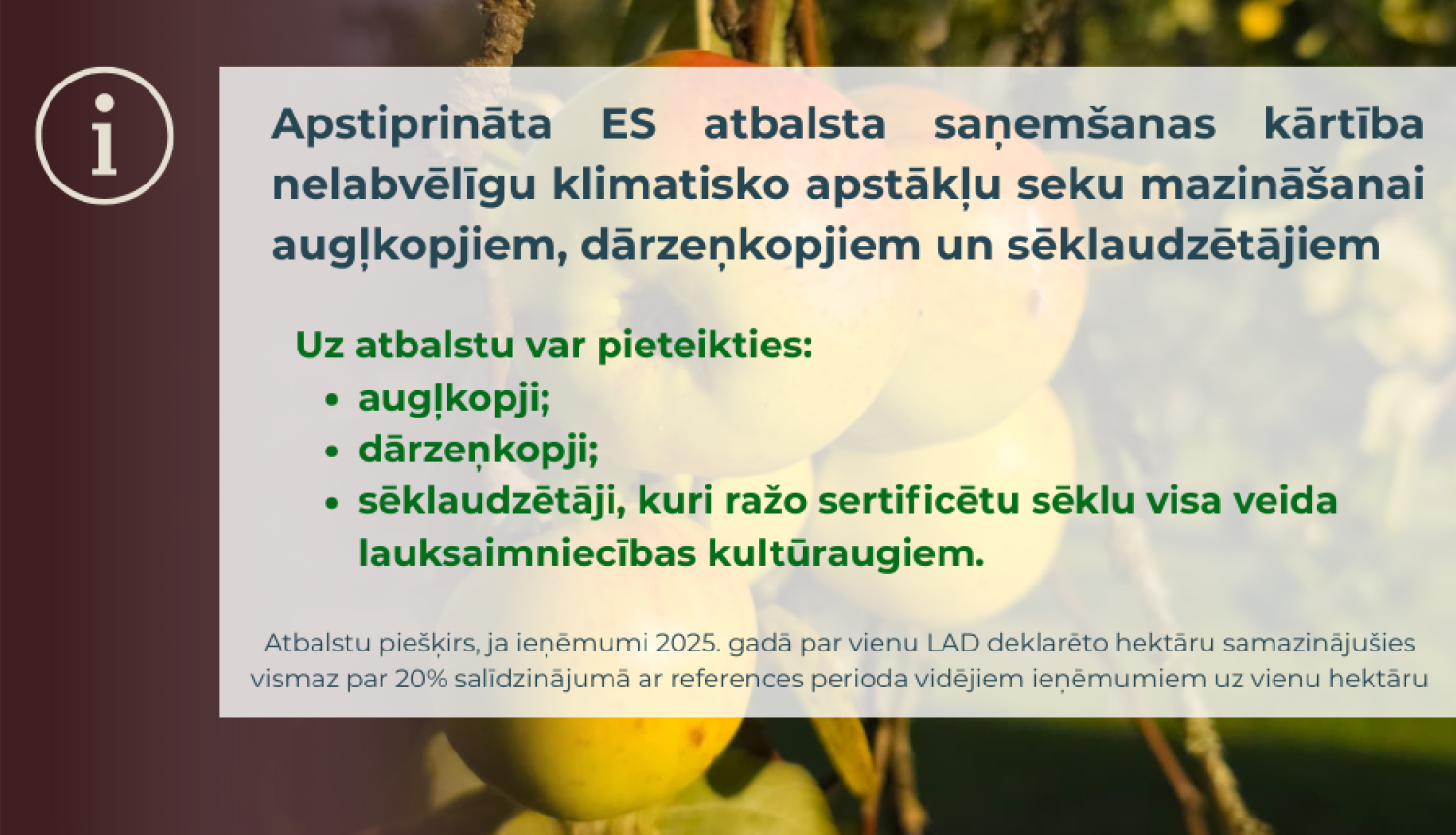 Vizuālis par ārkārtas atbalstu augļkopjiem, dārzeņkopjiem un sēklkopjiem