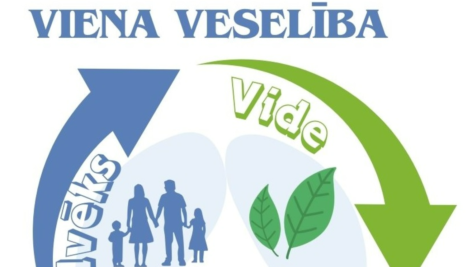 logo "Viena veselība", kurā simboliski attēloti ļaudis, augu lapiņas un dzīvnieki