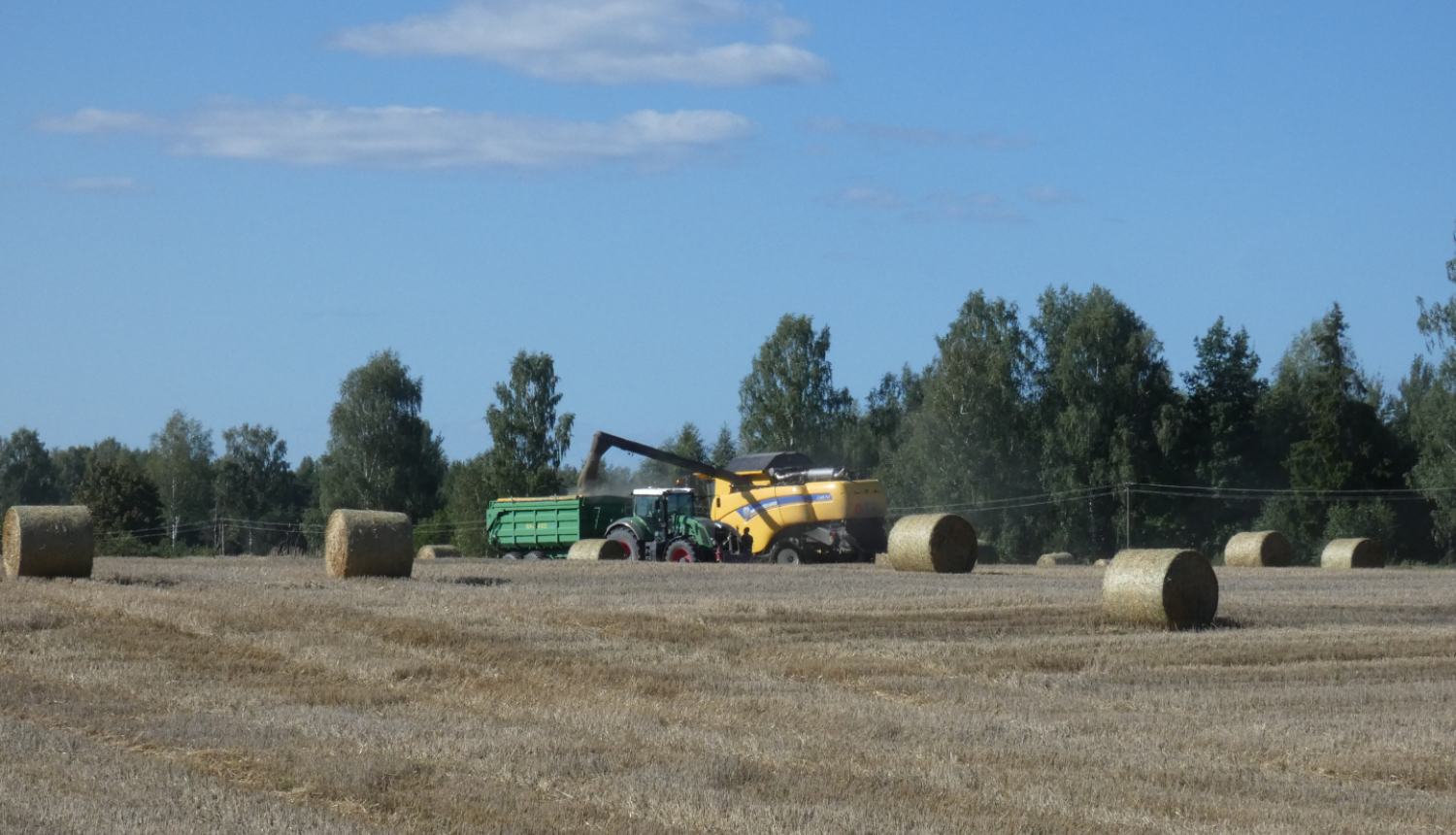 Ruļļo salmus uz lauka tehnika