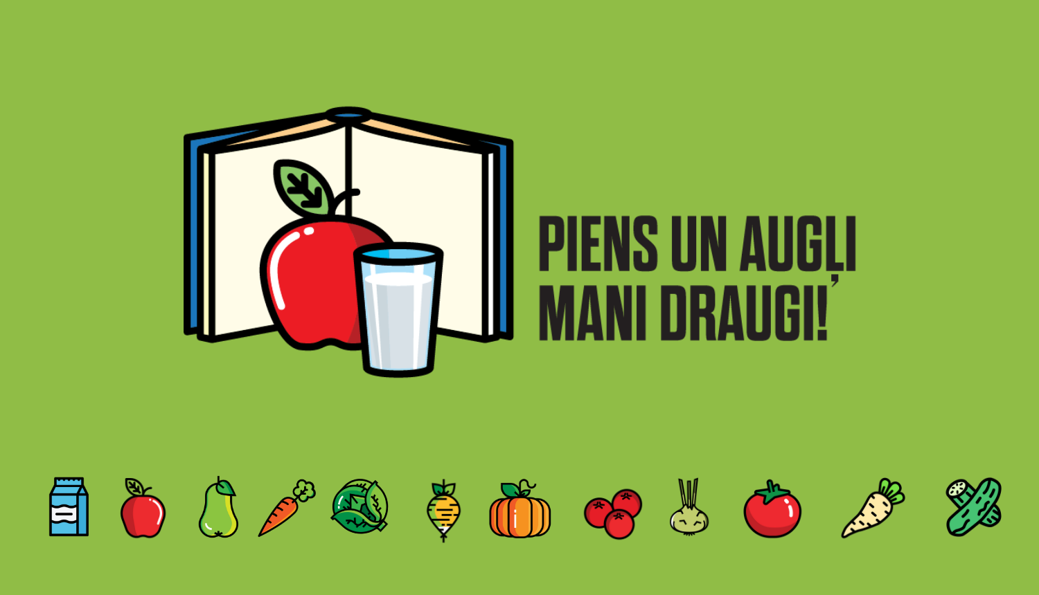 Piens un augļi skolao plakāts