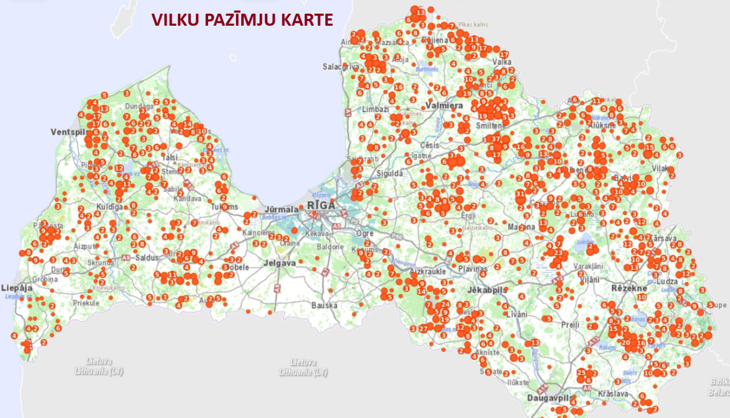 Vilku novērojumu karte