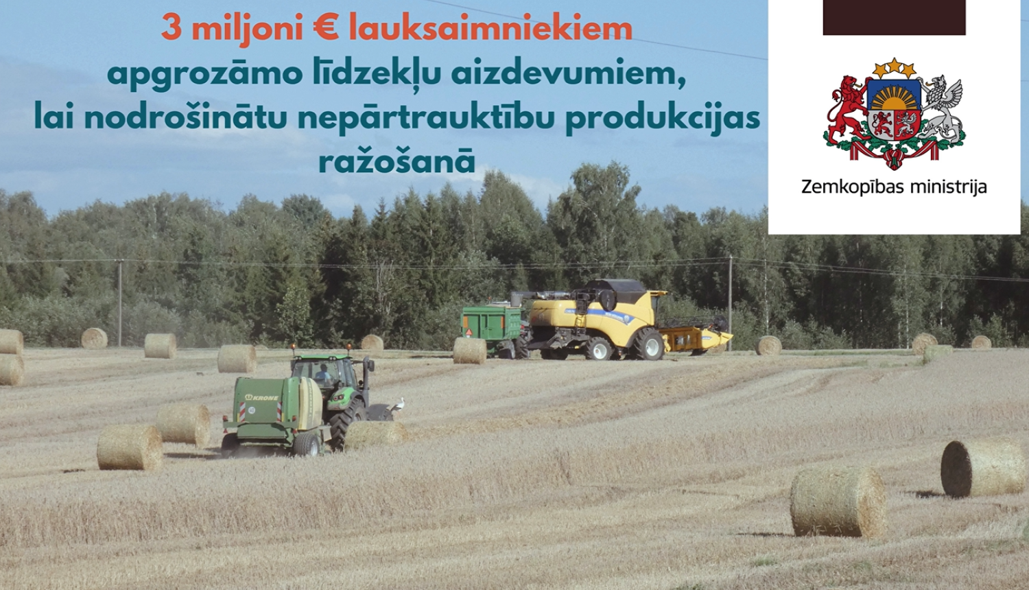 Lauku foto ar uzrakstu par 3 milj. eiro lauksaimniekiem atbalstā